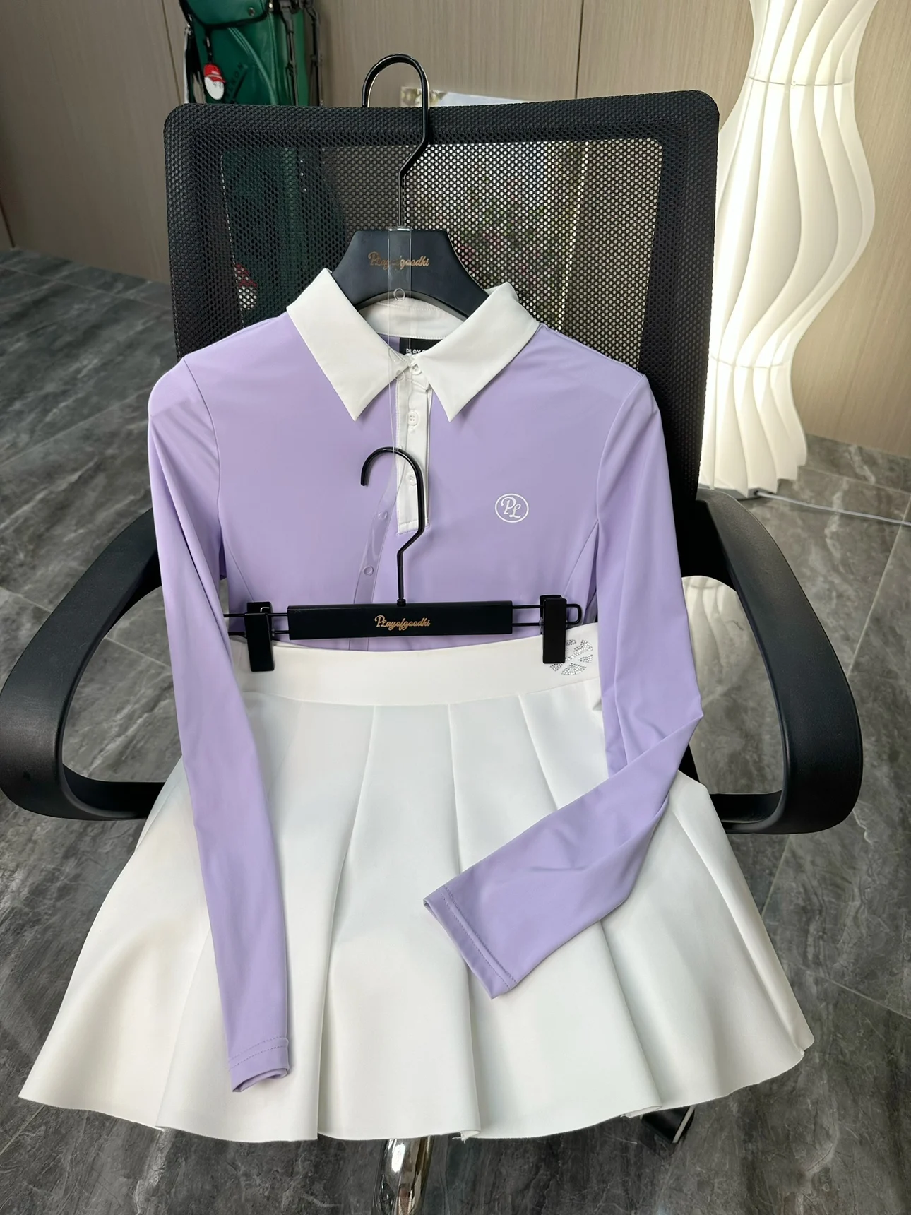 Одежда для гольфа, Женская весенне-летняя рубашка поло из ледяного шелка с длинным рукавом, женская плиссированная юбка, костюм для гольфа фиолетового цвета