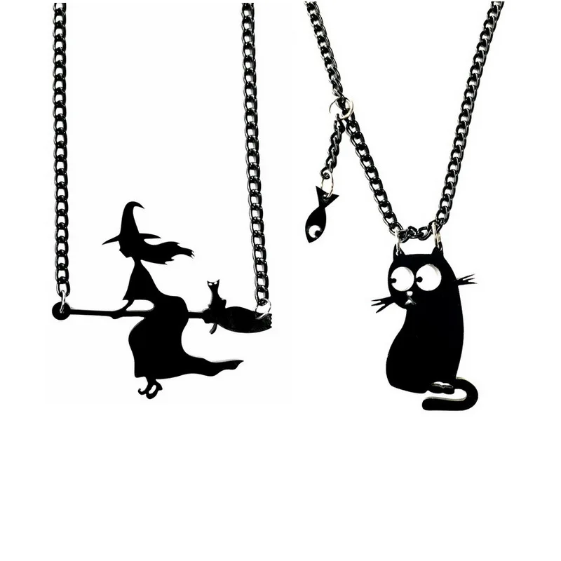 Ожерелье с кошкой, панк-ожерелье, Девушка, Темная Готическая Ведьма, Подметальная Машина, Маленькая Рыбка, Подвеска с Черным котом, Цепочка для ошейника, Подарок, Ретро-каракули