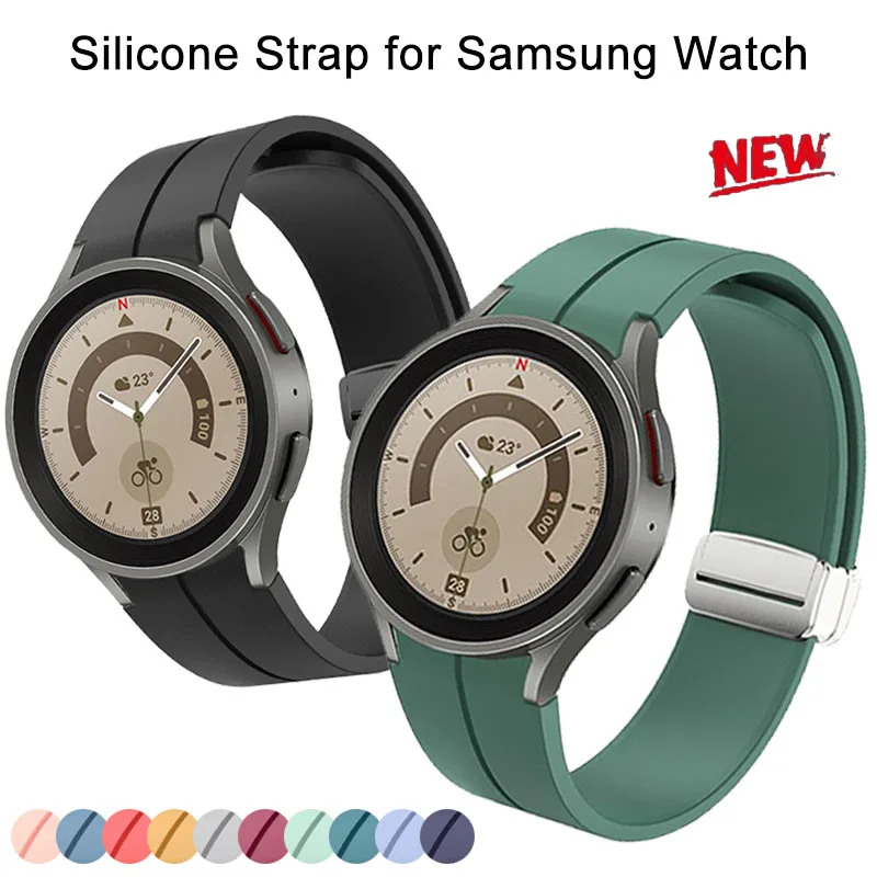 Оригинальный Силиконовый Ремешок для Samsung Watch 6 45 4044 мм 5 Pro 45-Полосная Магнитная Пряжка для Galaxy Watch6 43 мм 47 Мм watch4 Classic