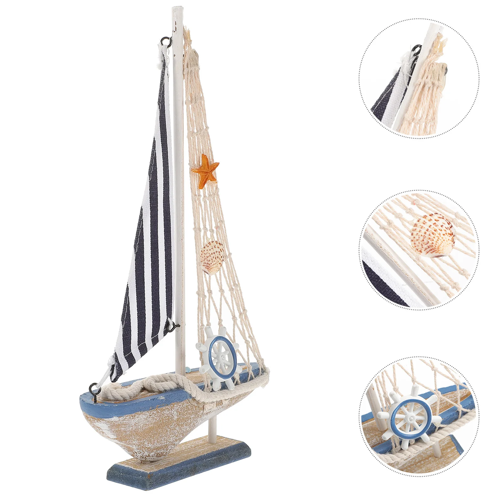 Парусная модель Деревянная лодка Декор Спальня Парусник Средиземноморский Ретро Орнамент Морские украшения Статуэтка для дома Поделки Украшения 3
