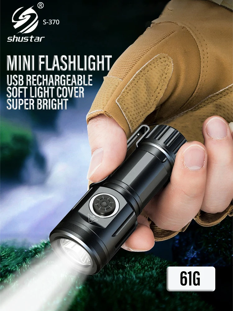Портативный Мини-светодиодный фонарик для кемпинга, рыбалки, USB-перезаряжаемый брелок для ключей, 5-режимный фонарь, Мощный водонепроницаемый прожектор
