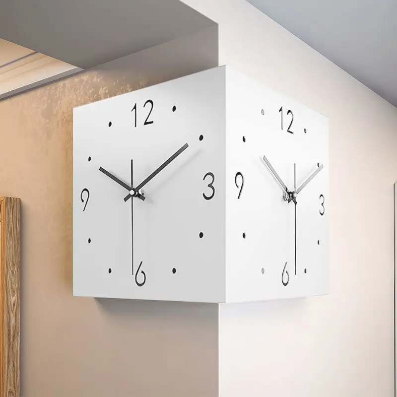 Простые настенные часы Минималистичный Креативный Уголок Настенные Часы Гостиная С двумя Сторонами Часы без Перфорации Немой Звук Домашний Декор стен 1