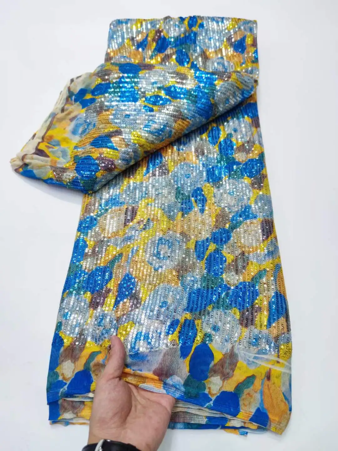 Роскошная африканская кружевная ткань 2023, Новейшая Красочная индийская ткань сари, Высококачественная тюлевая кружевная ткань с 3D-принтом и блестками, свадебное платье 3