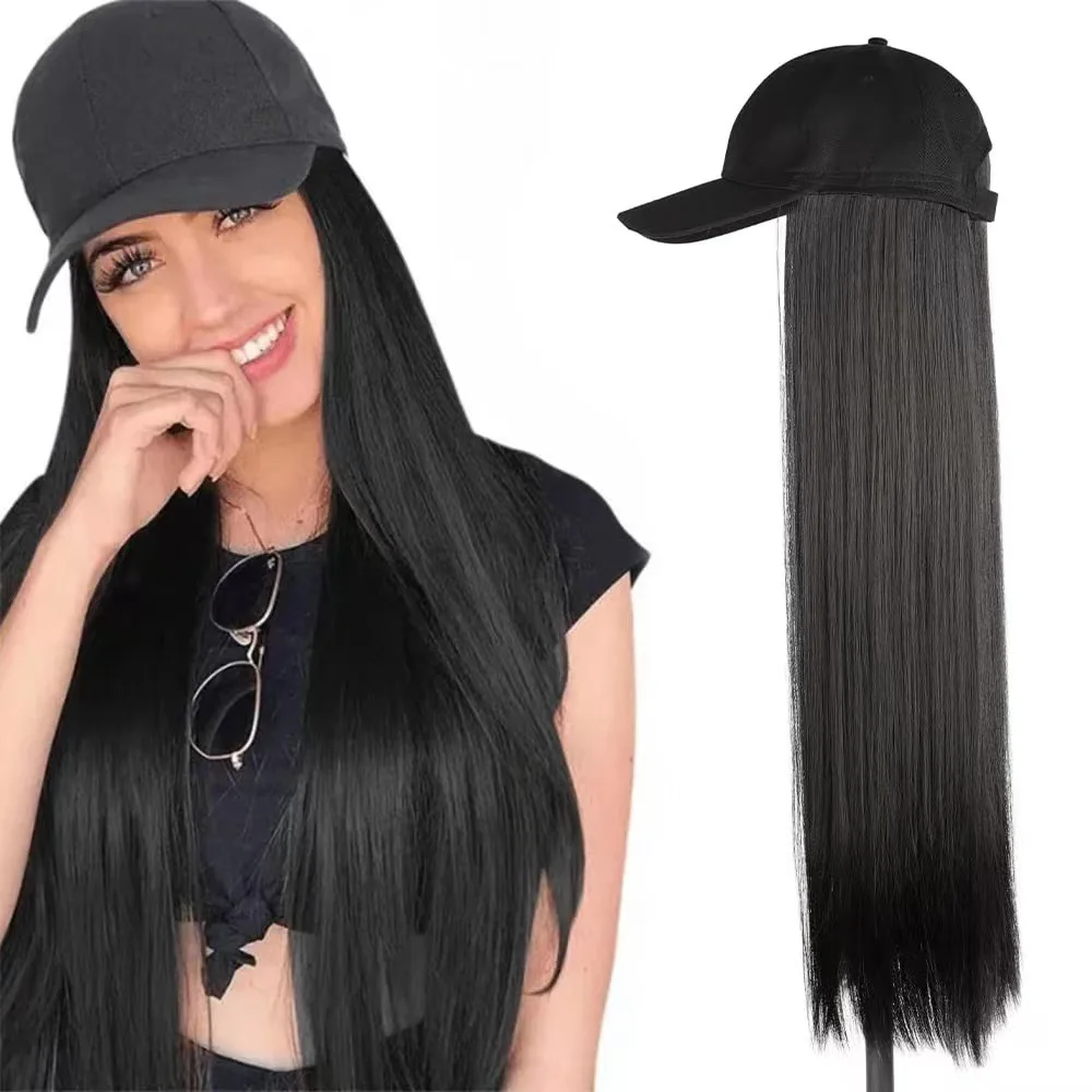 Синтетические парики из длинных прямых волос со шляпой, Бейсболка, Модная хлопковая бейсболка, наращивание волос для женщин, Регулируемая шляпа, парик