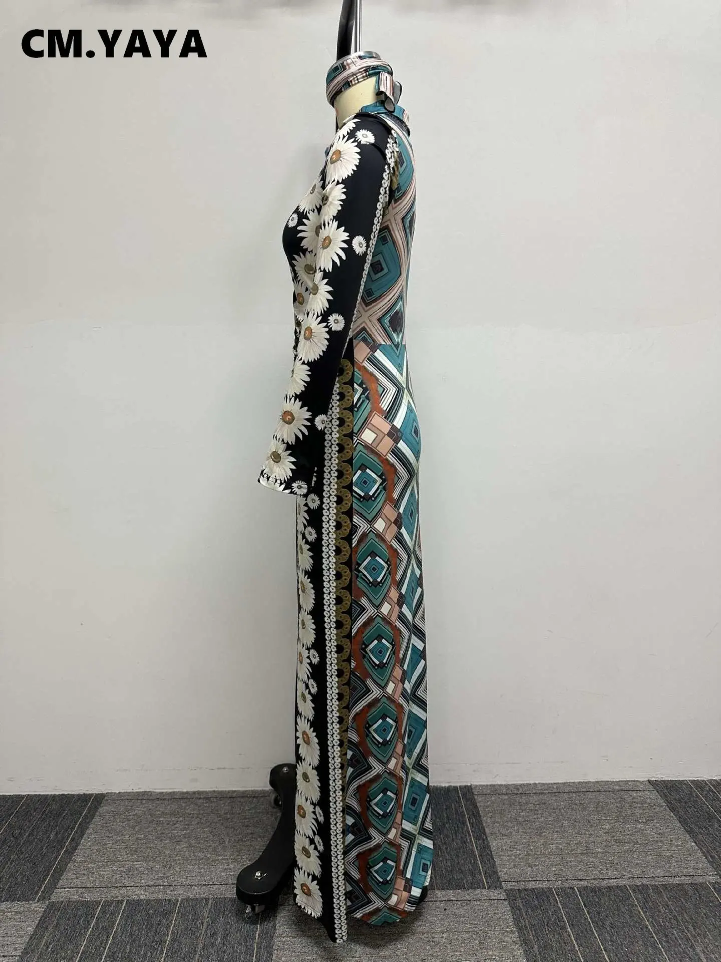 СМ. YAYA, женское макси-длинное платье с геометрическим принтом подсолнуха, длинным рукавом, разрезом спереди, 2023, Летняя уличная мода, платья Vestidos 4