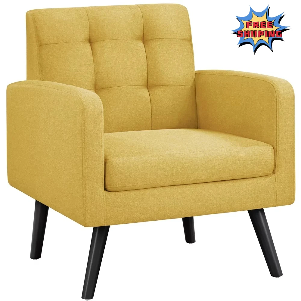 Современное акцентное кресло Smile Mart с хохолком и ножкой из каучукового дерева для гостиной, желтый