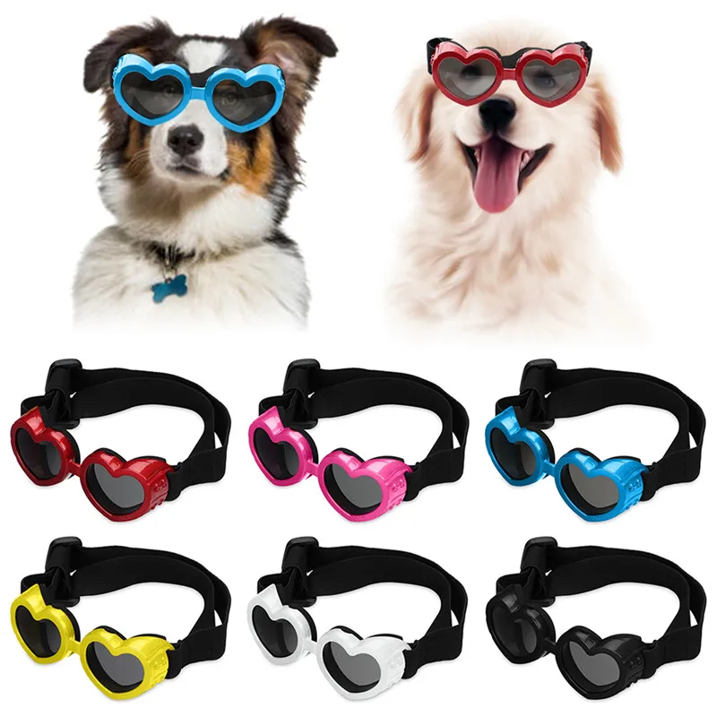 Солнцезащитные очки для маленьких собак в форме сердца, Водонепроницаемая защита от ультрафиолета, Солнцезащитные очки для собак и кошек с регулируемым ремешком, Очки для домашних животных