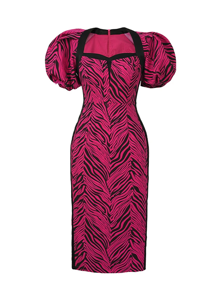 Стильное летнее платье 2023 года, новое модное платье с элегантным художественным принтом зебры, рукава-фонарики, офисные сексуальные тонкие платья в стиле ретро 1